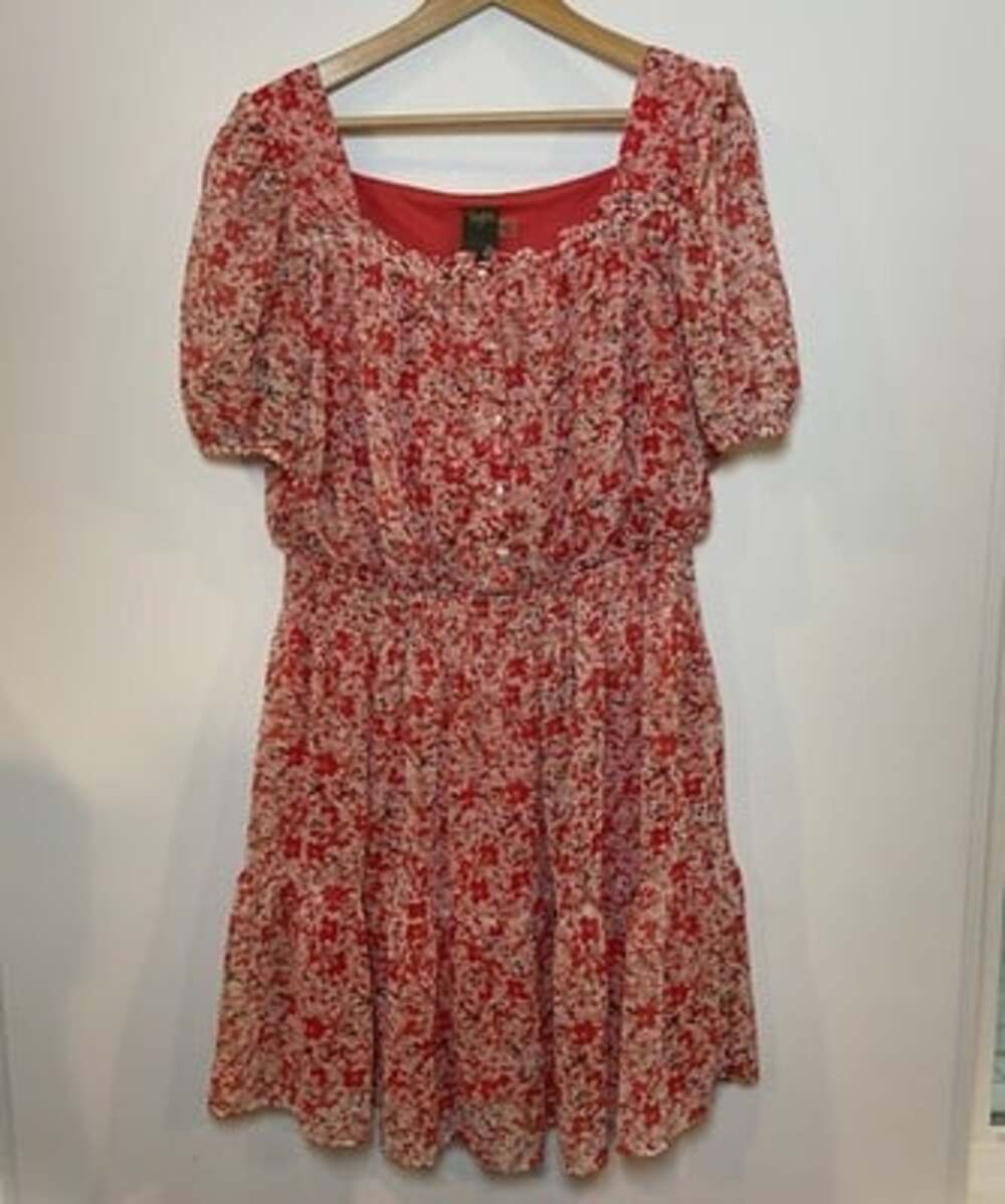 Taylor Dress Elastic Waist Short Sleeves Pink Coral Floral Size 16